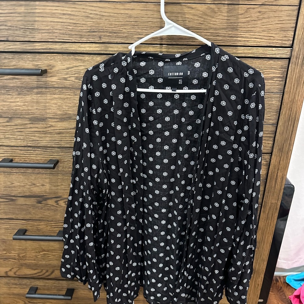 Cotton On Black Cardigan with White Floral Design